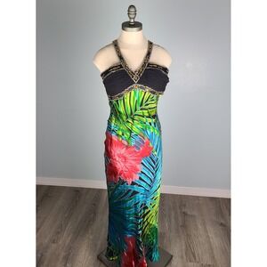 VTG Y2K Dave & Johnny 4 100% Silk Beaded Babydoll Maxi Dress Formal DEADSTOCK